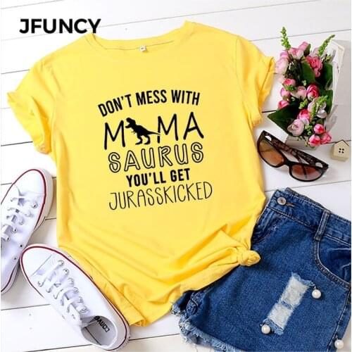 JFUNCY Women Summer T Shirt Plus Size 5XL Letter Print Mom T-Shirt Woman Loose T Shirt 100% Cotton Short Sleeve Lady Tee Tops
