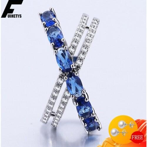 Bali Jelry 925 Silver Ring Jewelry for Women Oval Sapphire Zircon Gemstone Cross Shape Accessories Rings Wedding Engagement Gift