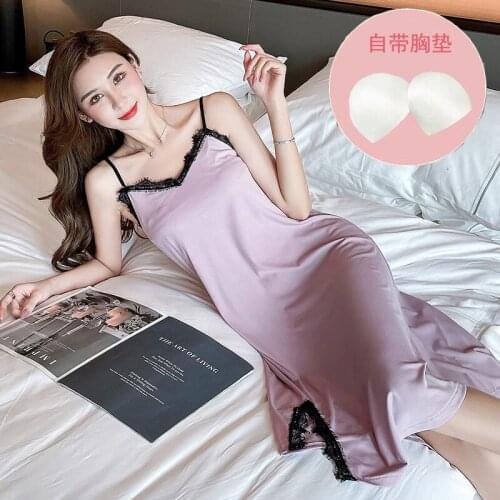 Lace Womens Nightdress Girl Sleepwear Silk Pijama Woman Dress Female Sling Nightwear Clothing 2021 Fashion Ladies Homewear aq868