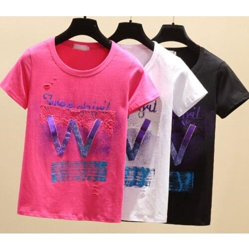 GGRIGHT 2019 Summer T-Shirt Female New Woman Clothes Short Sleeve Hole T Shirt Women Tshirt Cotton Letter kawaii Tee Shirt Femme