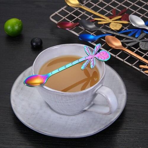 1PC Stainless Steel Coffee Mixing Spoon Colored Dragonfly Shape Spoon Tableware Tea Dessert Fruit Ice Cream Scoop Accessories