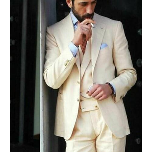 Fashion Men Suits Groom Tuxedos Notched Lapel Slim Fit Blazer Three Piece Jacket Pants Vest Groomman wedding dress