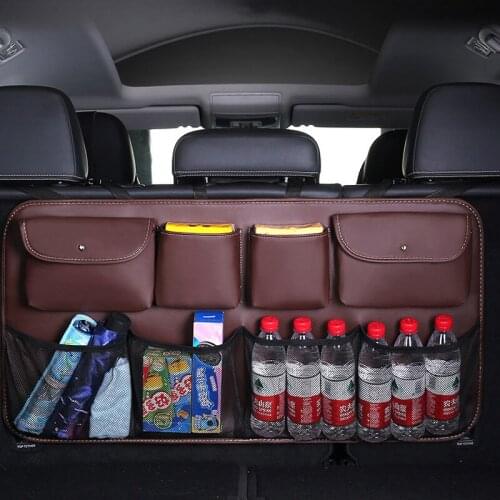 Multi Quality leather Car Rear Seat Back Storage Bag Hanging Mesh Nets 8 Pocket trunk waterproof Dirt umbrellaTravel Organizer