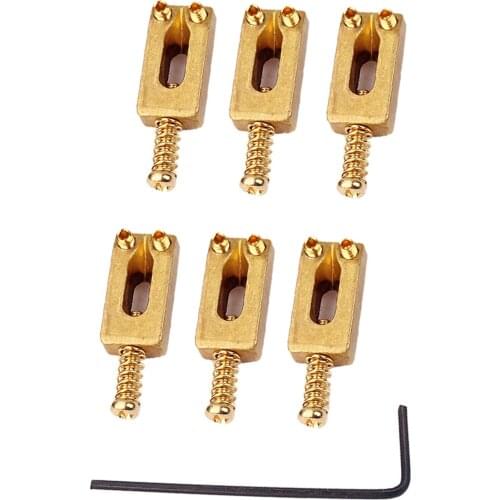Pack of 6 Brass Gold Guitar Bridge String Saddles with Screws Wrench fit for ST Stringed Guitar Replacement Parts Accessories