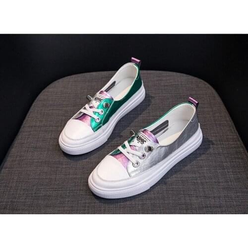 YSHUNIJ 2021 New Fashion Korean Leisure Flat Bottom Students Womens Shoes Tide Large Size Platform White Shoes Womens Leather