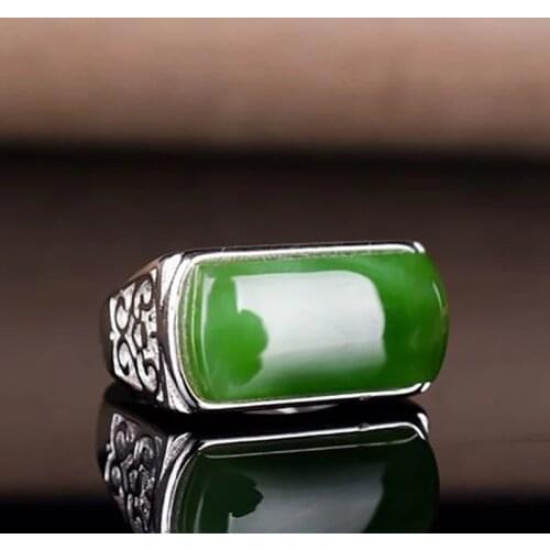 SNew Silver creative rectangular geometric mosaic jasper temperament opening adjustable womens ring