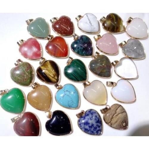 New Natural Stone Agate aventurine amethyst sodalite heart-shaped Pendant Beads Charms Jewelry for Necklaces Jewelry Making1pcs