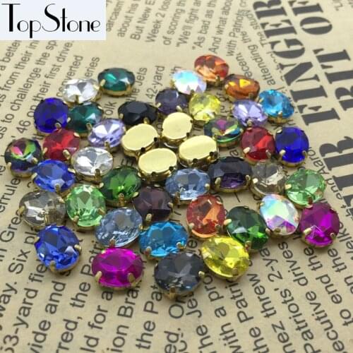 TopStone All Colors 6x8,8x10,10x14,13x18,18x25,20x30mm Glass Crystal Oval Fancy Stone with Brass Claw Setting for Jewelry Making