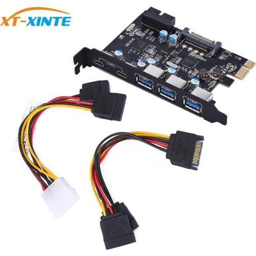 Add On Cards USB 3.0 PCI-E Type C Expansion Card Controller Adapter 3x UBS3.0 + 2x/1x USB 3.1 w/ 4Pin Power 15Pin SATA Cable