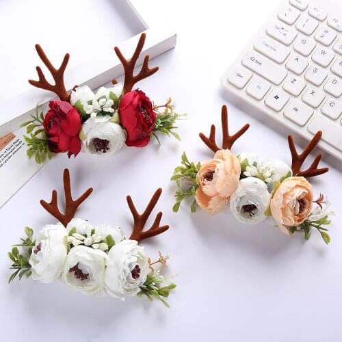 Christmas Accessories Artificial Flower Headband With Antler Rabbit Ears Big Elastic Nylon Hair Bands Headbands Party Headwear B