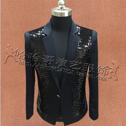 S-5xl New Men Black Sequined Suit Bar Nightclub Blazers Host Groom Studio Groomsmen Dress Stage Singer Costume Plus Size Jacket