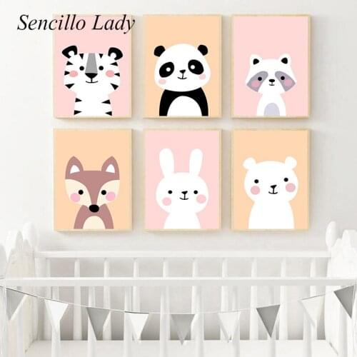 Safari Animal Tiger Panda Fox Canvas Painting Baby Nursery Wall Art Cartoon Poster Print Nordic Kid Bedroom Decoration Picture
