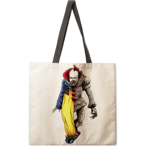 Folding shopping bag horror clown lady shoulder bag female casual handbag outdoor beach bag female tote bag