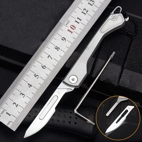 Engraving Titanium Alloy Folding Scalpel Portable Keychain Utility Knife No. 24 Replacement Blade Tactical Folding Knife