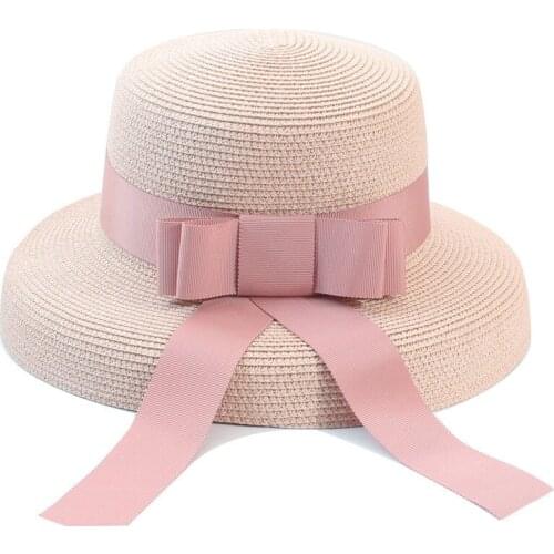 Korean version of the big bow flat straw hat tide outing beach pot cap sun hat seaside sun hat holiday hat female summer