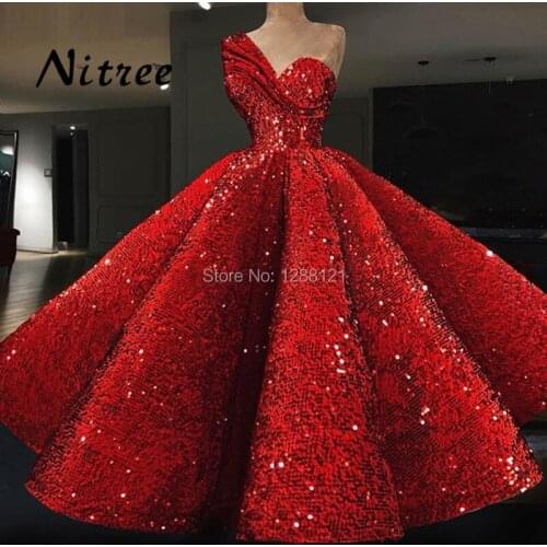 Turkish Red Evening Dresses Dubai Arabic Aibye Prom Gowns 2018 Galajurk Kaftans Bling Sequins Formal Party Abendkleider Dress