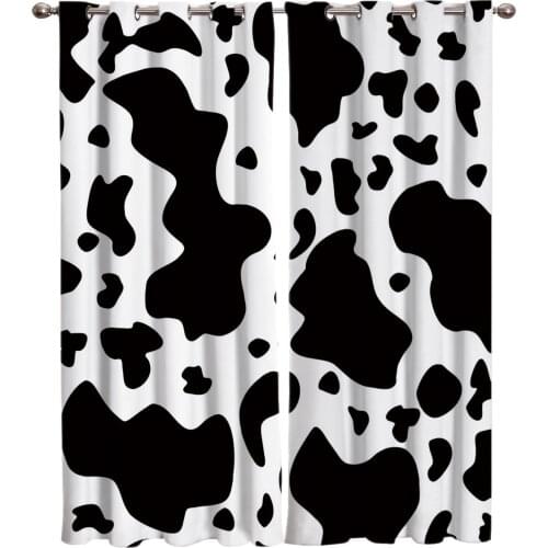 Black And White Graffiti Cow Spot Room Curtains Large Window Curtain Rod Living Room Bathroom Outdoor Bedroom Indoor Curtain