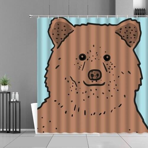 Cartoon Animal Shower Curtain Cute Brown Bear Leopard Wolf Rabbit Deer Owl Print Bath Curtains Child Room Bathroom Decor Gifts