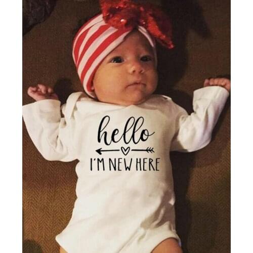Hello I'm New Here Print Newborn Funny Romper Infant Baby Boy GirlLong Sleveed Jumpsuit Toddler Fashion Playsuit Outfit