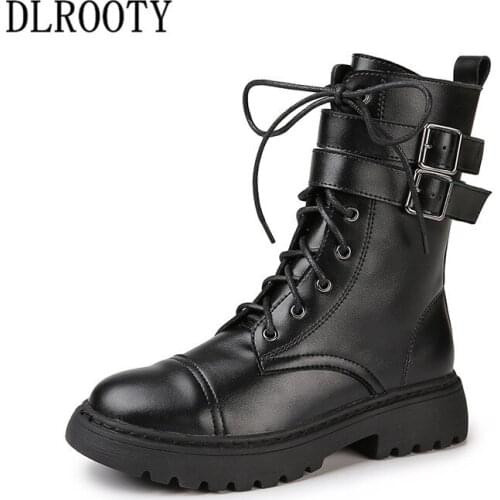 Women Ankle Martin Boots Autumn Female Casual Shoes Woman Flat Fashion Platform Round Toe Lace Up Solid Plus Size 34-43