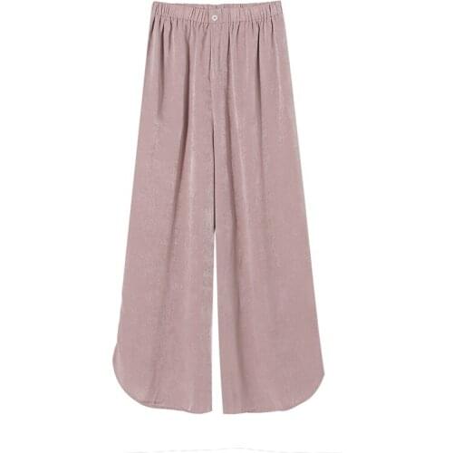 Baldauren Women 2021 Fashion Soft Touch Wide Leg Pants Vintage High Elastic Waist Side Vents Female Trousers Streetwear