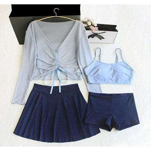 GLAUKE bathing suit womens 2021 new belly covering Sexy Long Sleeve Blouse shows thin conservative student split swimsuit