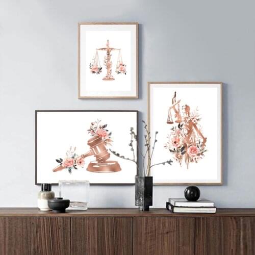 Lady Justice Prints Law Office Decor Painting Attorney Lawyer Gift Floral Canvas Painting Poster Law School Graduation Gifts