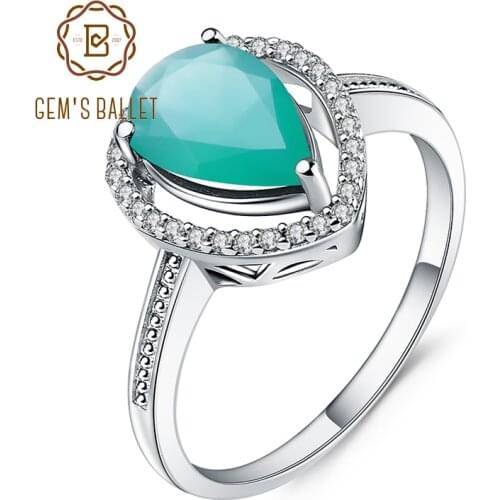 GEMS BALLET 1.57Ct Natural Green Agate Gemstone Ring Solid 925 Sterling Silver Vintage Engagement Rings for Women Fine Jewelry