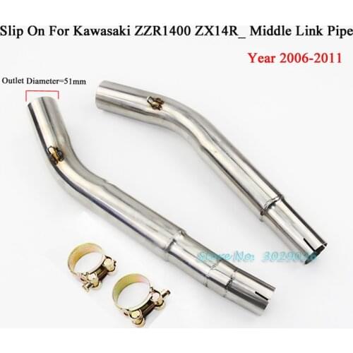 ZX14R ZZR1400 Slip On For Kawasaki ZX14-R Motorcycle Exhaust Muffler Middle Link Pipe 2006-2011 2012-2020 Stainless Steel 51mm