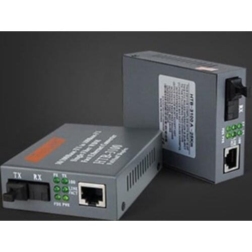 1 Pair Media Converter HTB-3100 Gigabit Fiber Optical Single Mode Single Fiber SC Port 25KM External Power Supply 10/100M 2pcs