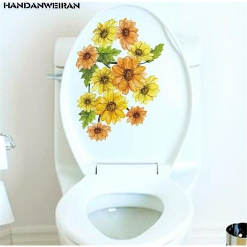 1PCS yellow flower wall stickers bathroom waterproof toilet stickers toilet cover interior decoration 28 * 35CM