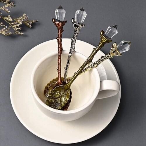 10 Pcs Retro Alloy Stereoscopic Coffee Spoons Decorative Teaspoon Dessert Spoons for Cafe Tableware
