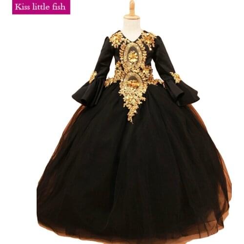 2019 Free shipping Black Pageant dresses for girls vestido daminha de casamento
