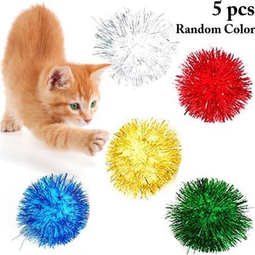 2020 New 5PCS Colorful Mini Sparkle Balls Cat Toys Glitter Pom Pom Tinsel Small Kitten Ball Toys For Gatos Pet Supplies Random