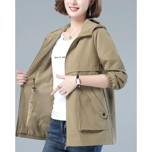 2021 Autumn Spring Womens Windbreaker New Korean Wild Loose Hooded Outwear Tops Fashion Plus size Jacket Female Windbreaker Coat