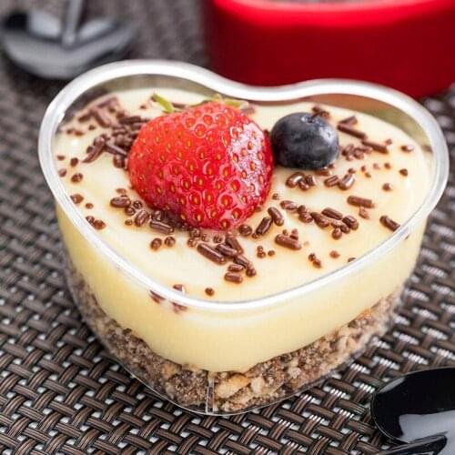 25PCS 120ml Heart Shaped Dessert Cups Reusable Plastic Yogurt Mousses Cups Tableware Mini Portion Container Home Supplies