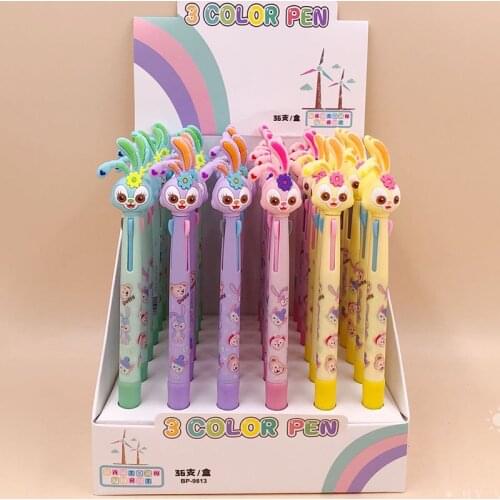 36 pcs/lot Cartoon Rabbit 3 Colors Ballpoint Pen Cute ball pens School Office writing Supplies Promotional Stationery Gift