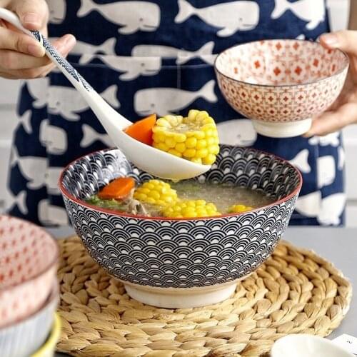 4.5/8 Inch Japanese Style Large Soup Bowl Under Glaze Color Simple Ceramic Rice Bowl Household Ramen Noodles Bowl Tableware