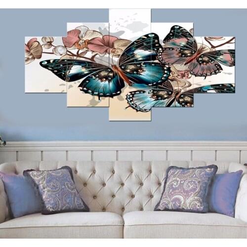 5 Pieces/set Butterfly Wall Art canvas picture cuadros oil painting Modular pictures for living room decorative flowers