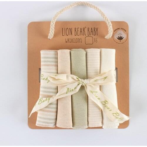 Baby Non-printing And Dyeing Organic Colored Cotton Small Square Towels Wipes Face And Nose Handkerchiefs Saliva Towels 5 Packs