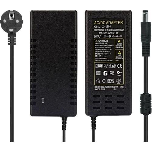 AC 100 - 240V To DC 12V lC Power Adapter Supply Switching 12V 6A LED Driver Transformer US EU AU UK Plug Power Cable
