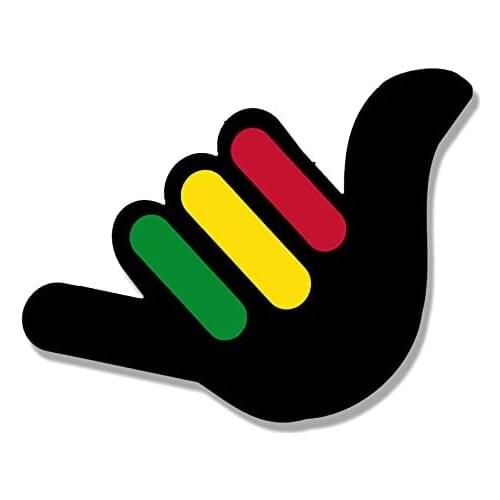 American Vinyl Hang Loose Hand Shaped with Rasta Stripes Sticker (Weed Pot Rastafari Reggae)