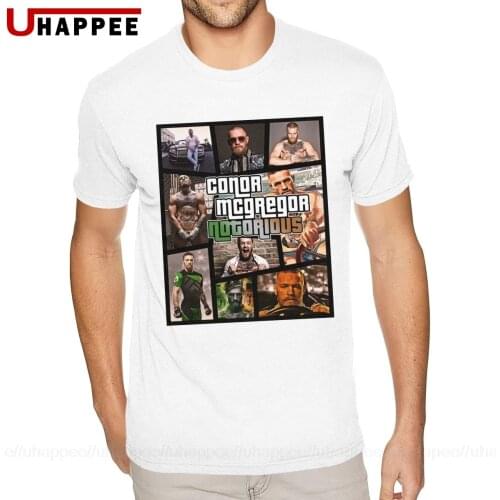 White Conor McGregor Tee Shirts for Men Bespoke Short Sleeve Black Crew Neck Tee