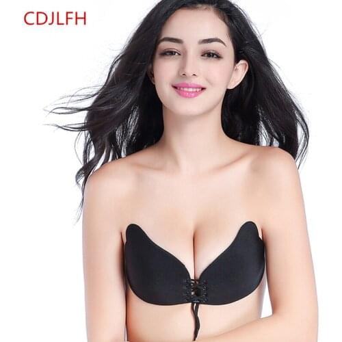 CDJLFH Womens Strapless Fly Bra Self Adhesive Silicone Push Up with Drawstring Sexy