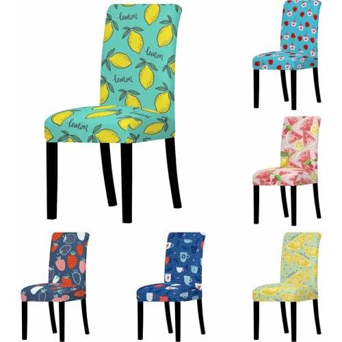 Fruit Printed Chair Covers Stretch Dining Room Banquet Slipcovers Lemon Strawberry Watermelon Chair Cover Home Party Decoration