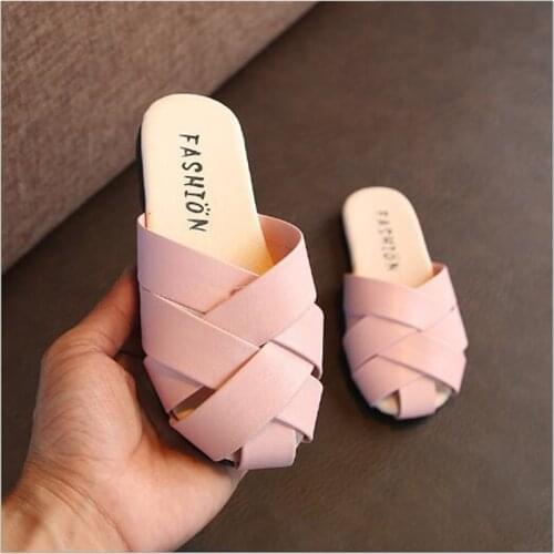 Childrens Baotou Girls Sandals 2021 Summer New Knitting Flat Slippers Soft Bottom Casual Baby Shoes Size26-35