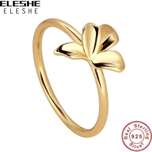 ELESHE 2021 New Trendy 925 Sterling Silver with 18K Gold Plated Spring Flower Finger Ring For Women Wedding Jewelry Gift