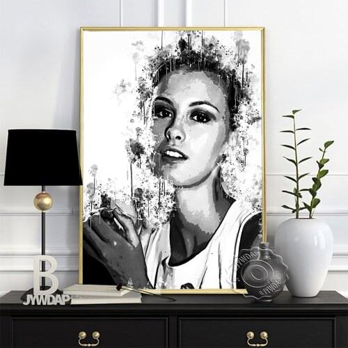 Elegant Goddess Black White Sketch Poster, Trish Goff Fans Collect Art Prints, American Model Nordic Minimalism Home Decor Gift