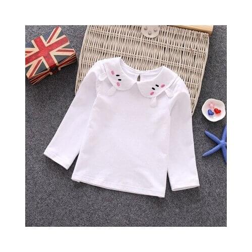 T Shirt for Girls Spring Autumn Long Sleeves Doll Collar Kids Tshirt Newborn Baby Embroidered Girls Tops Infant Baby Top Shirts