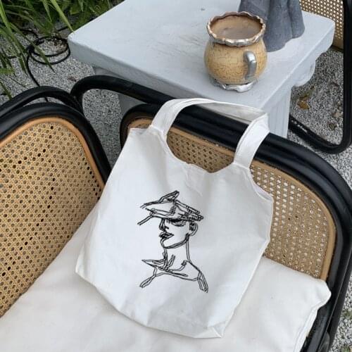 Abstract Printed Canvas Shopping Tote Bag Design Reusable Shopper Shoulder Cloth Bags Female Harajuku Hip Hop Book Student Bags